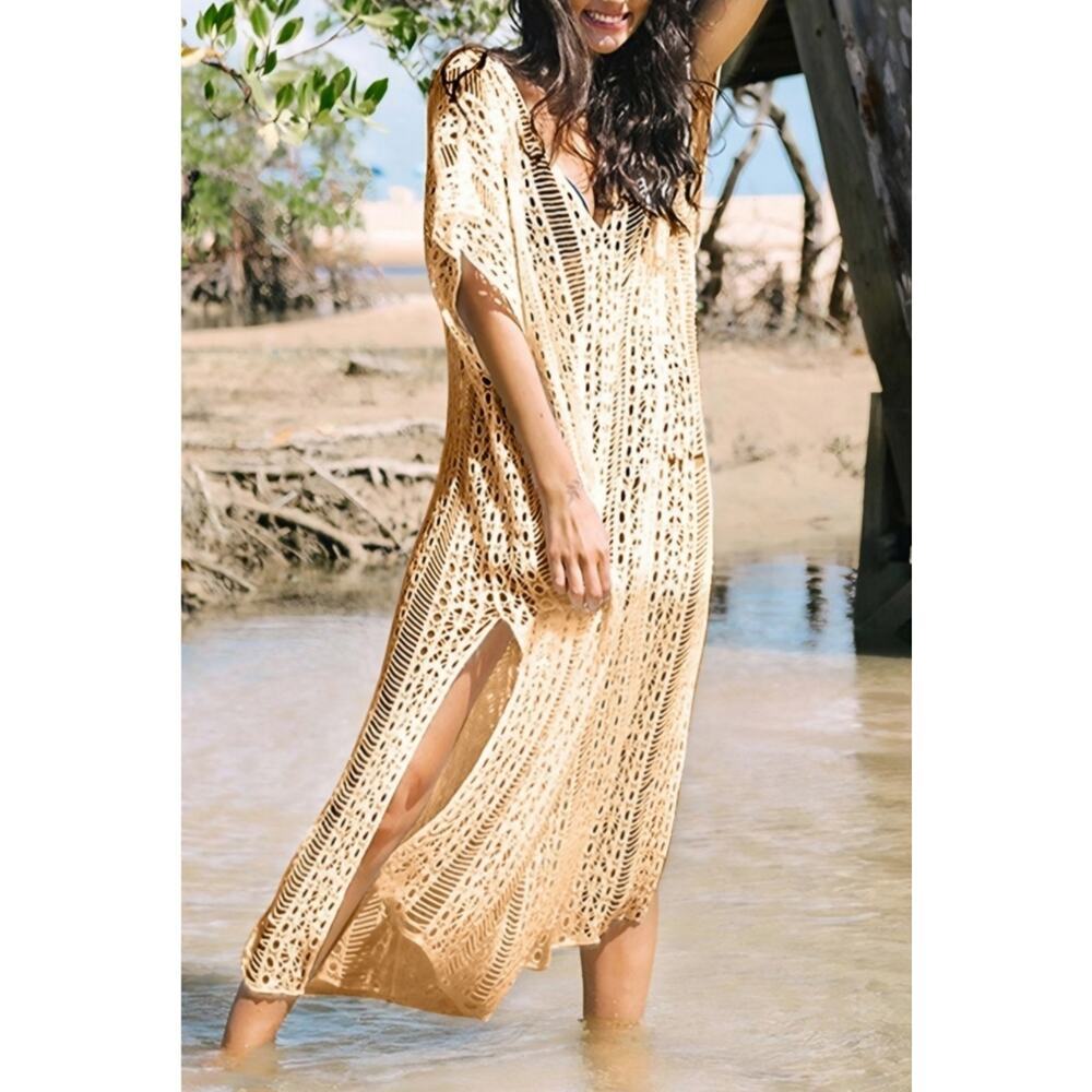 Tahari New Large L Hollow Slit Styled Short Sleeve V-Neck Summer Beach Cover-Up